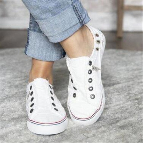 Size:4.5-11 Women Eyelet Canvas Upper Casual Sneak...