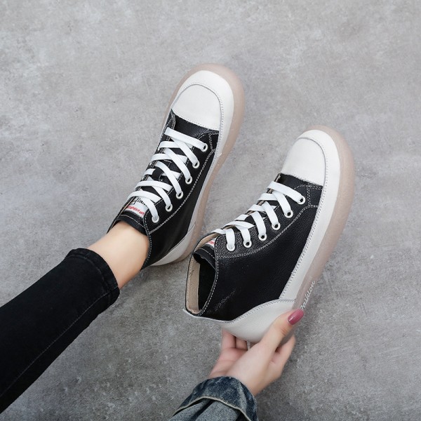 Size:4.5-9 Women Leisure Retro High Top Leather Fl...