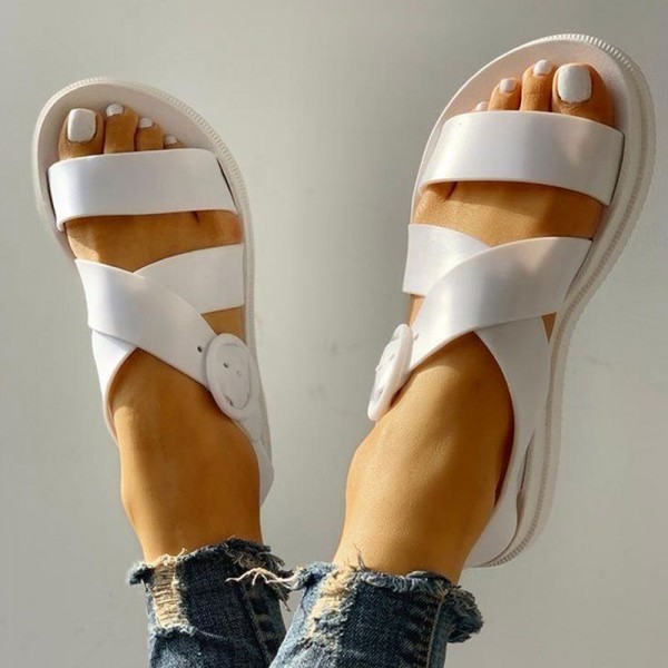 Size:5-8.5 Women Wide Jelly Band Flat Beach Sandals Shoes