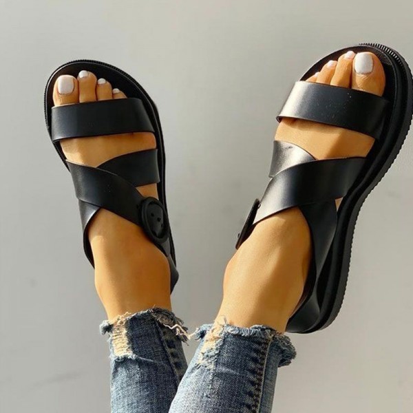 Size:5-8.5 Women Wide Jelly Band Flat Beach Sandals Shoes