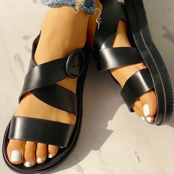 Size:5-8.5 Women Wide Jelly Band Flat Beach Sandals Shoes