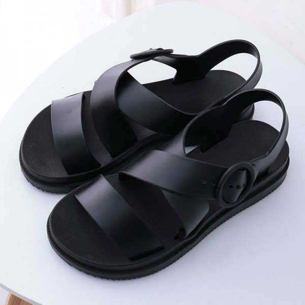 Size:5-8.5 Women Wide Jelly Band Flat Beach Sandals Shoes