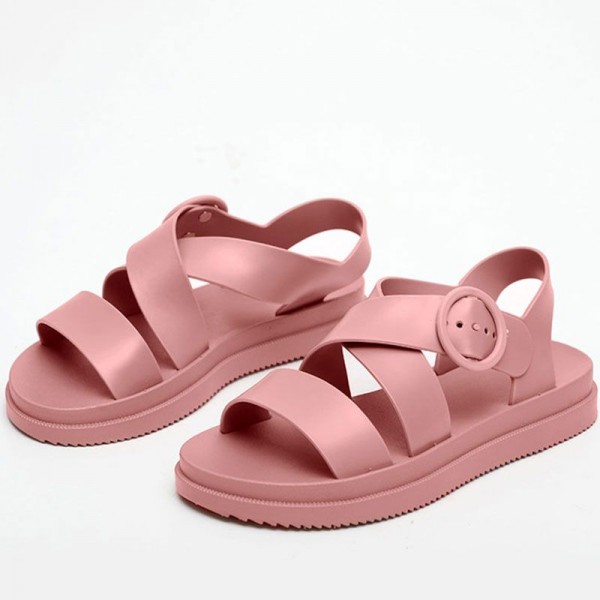 Size:5-8.5 Women Wide Jelly Band Flat Beach Sandals Shoes