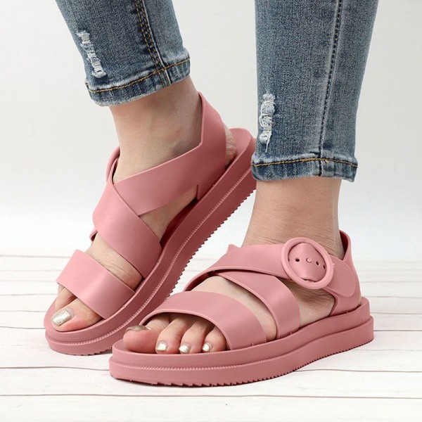 Size:5-8.5 Women Wide Jelly Band Flat Beach Sandal...