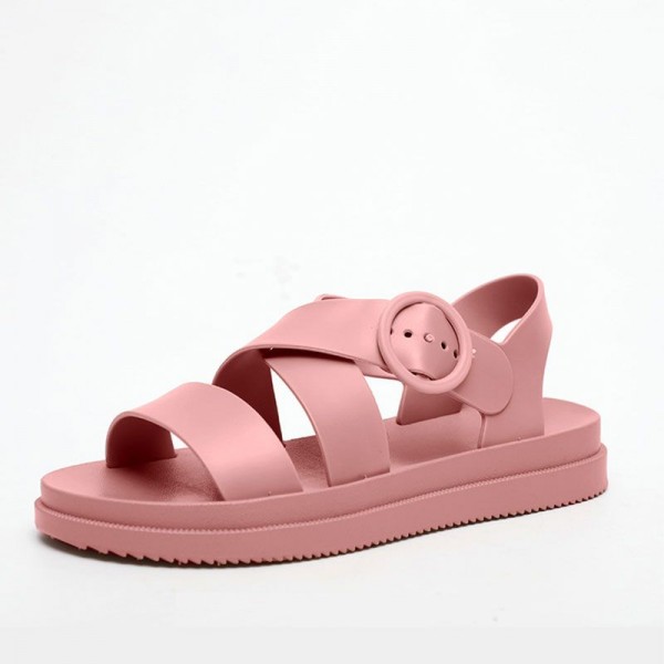 Size:5-8.5 Women Wide Jelly Band Flat Beach Sandals Shoes