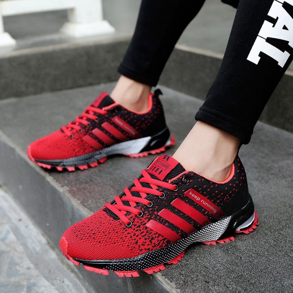 Couple Fashion Sports Lace-Up Design Mesh Breathable Shock Absorbing Thick Sole Sneakers