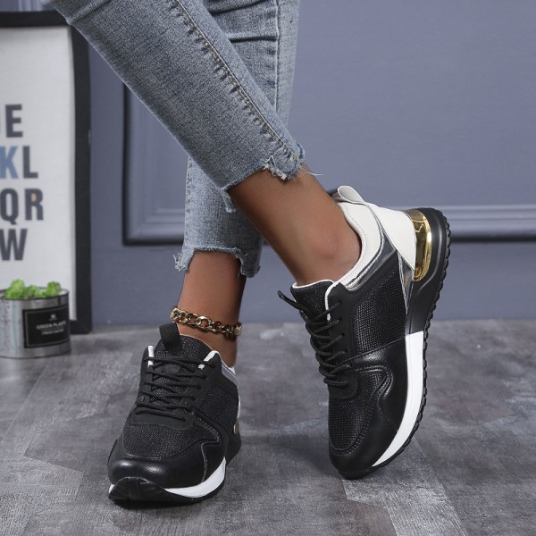 Women Casual Sports Lace-Up Design Mesh Breathable Platform Sneakers