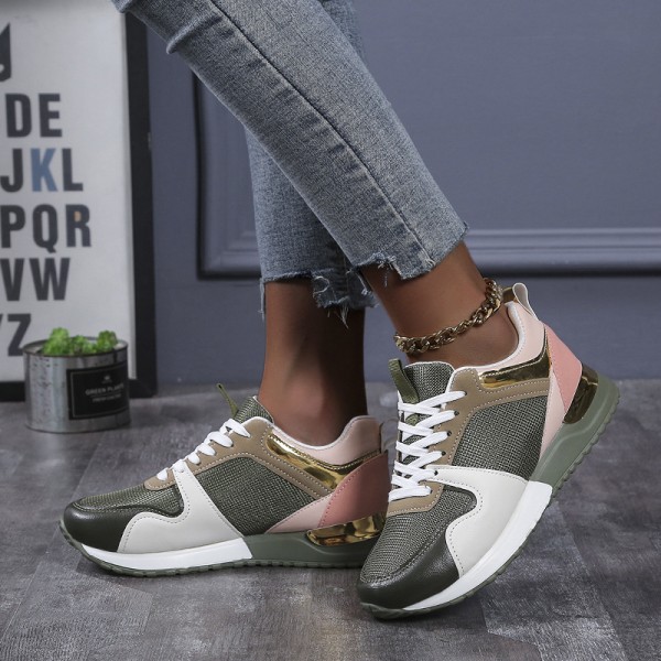 Women Casual Sports Lace-Up Design Mesh Breathable Platform Sneakers