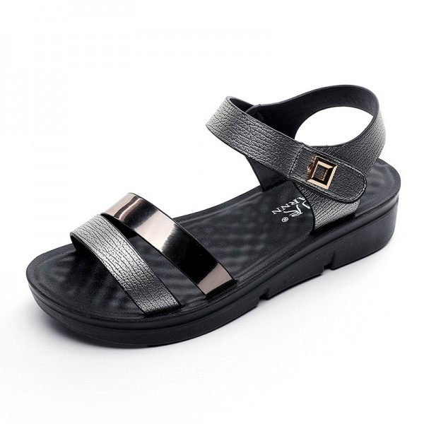 Women Casual Buckle Design Round Toe Wedge Sandals