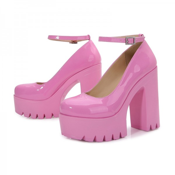 Women Fashion Sexy Buckle Design Solid Color Platform Chunky High Heel Sandals