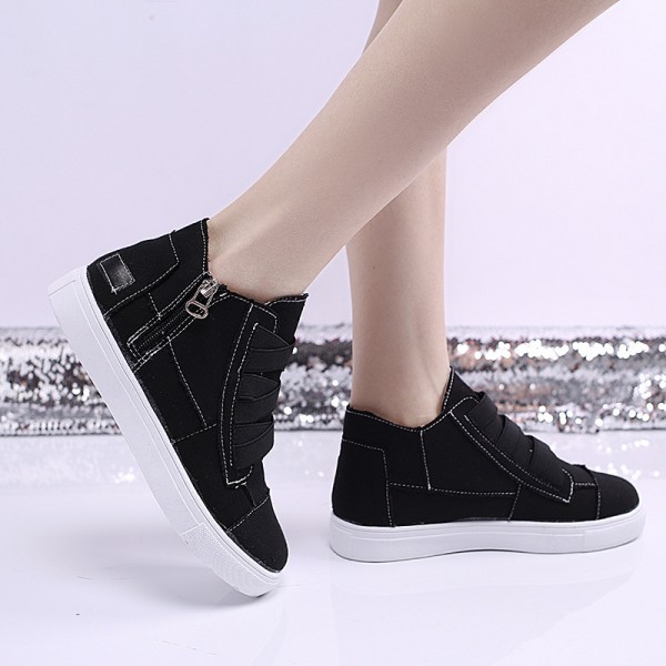 Women Fashion Round Toe Mid-Top Canvas Raw Edge El...