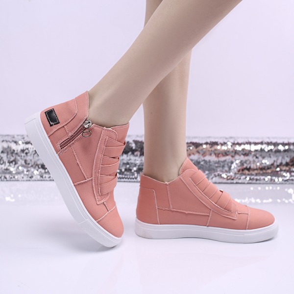 Women Fashion Round Toe Mid-Top Canvas Raw Edge Elastic Sneakers