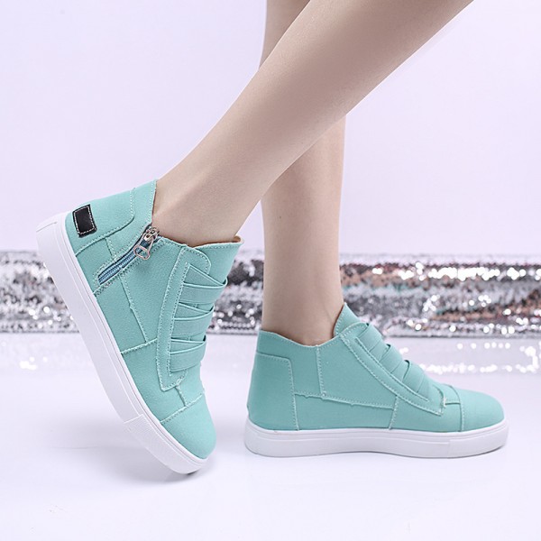 Women Fashion Round Toe Mid-Top Canvas Raw Edge Elastic Sneakers