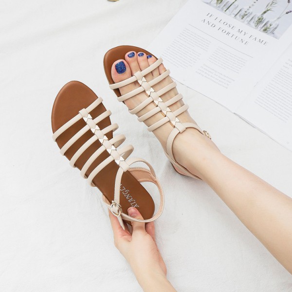 Women Fashion Minimalist Casual Vacation Solid Color Thin Ribbon Flat Sandals