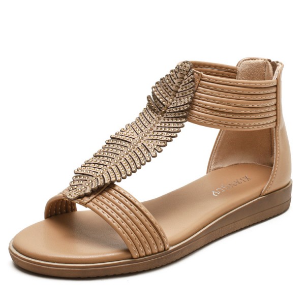 Women Fashion Minimalist Casual Vacation Boho Solid Color Zipper Sandals