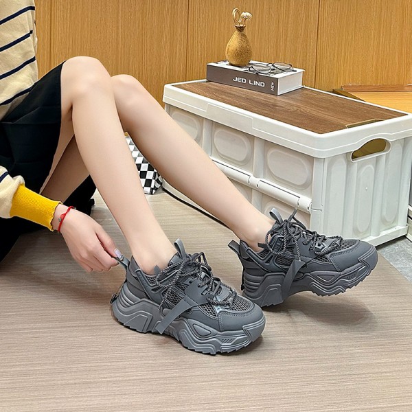 Women Fashion Platform Solid Color Lace-Up Sneakers