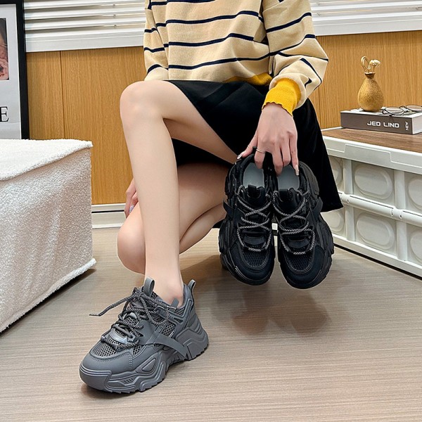 Women Fashion Platform Solid Color Lace-Up Sneakers