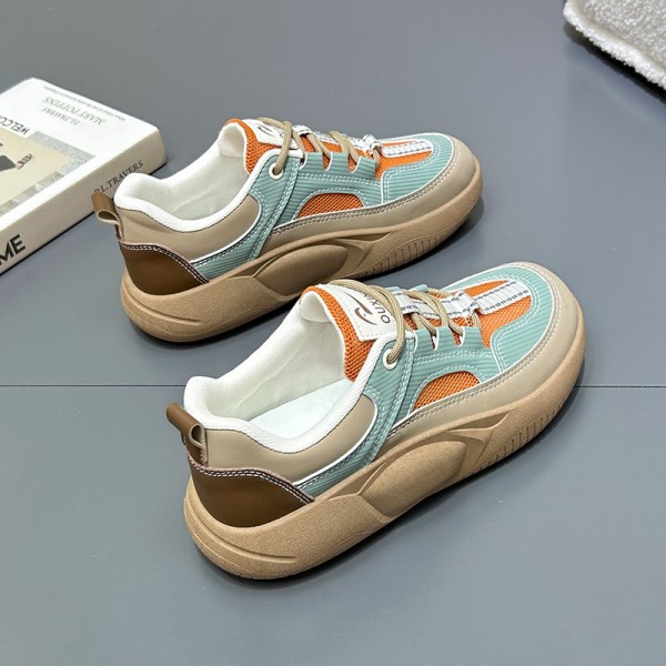 Women Fashion Platform Contrast Color Lace-Up Sneakers