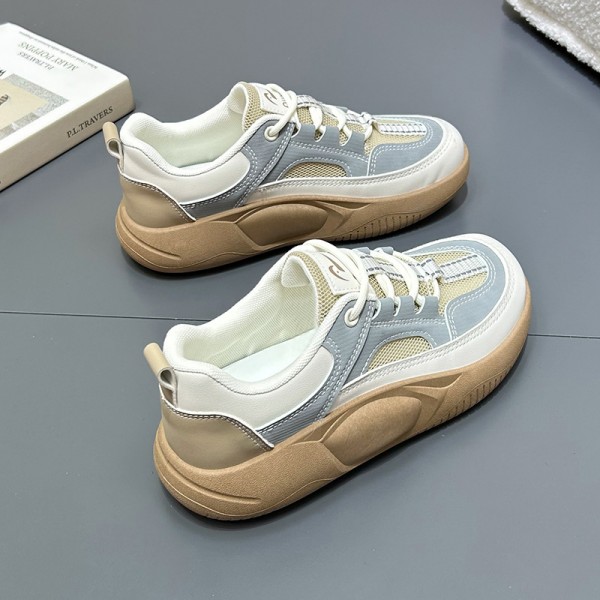 Women Fashion Platform Contrast Color Lace-Up Sneakers