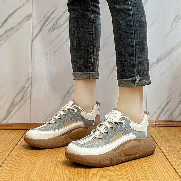 Women Fashion Platform Contrast Color Lace-Up Sneakers