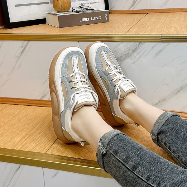 Women Fashion Platform Contrast Color Lace-Up Sneakers