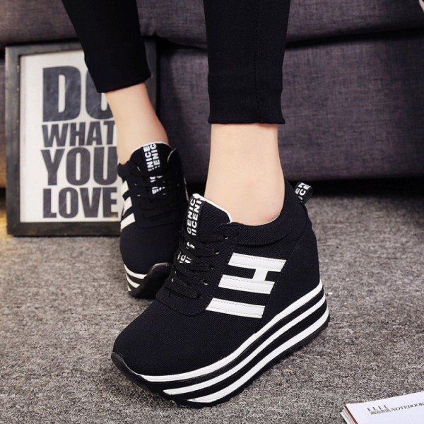 Women Fashion Casual Letter Printed Lace-Up Thick-Soled Sneakers