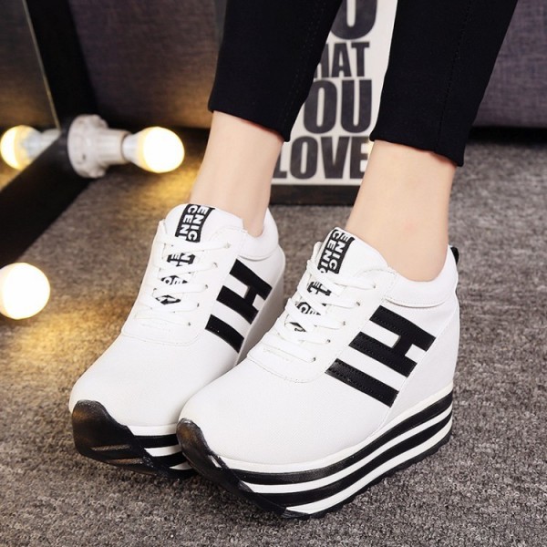 Women Fashion Casual Letter Printed Lace-Up Thick-Soled Sneakers