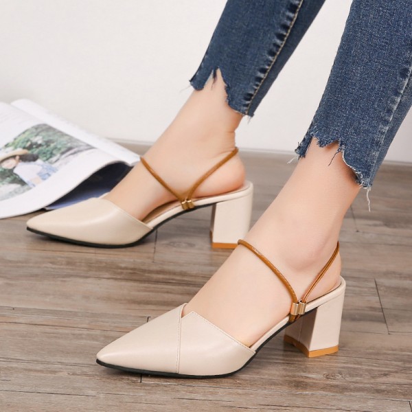 Women Fashion Sexy PU Solid Color Pointed Toe Chun...