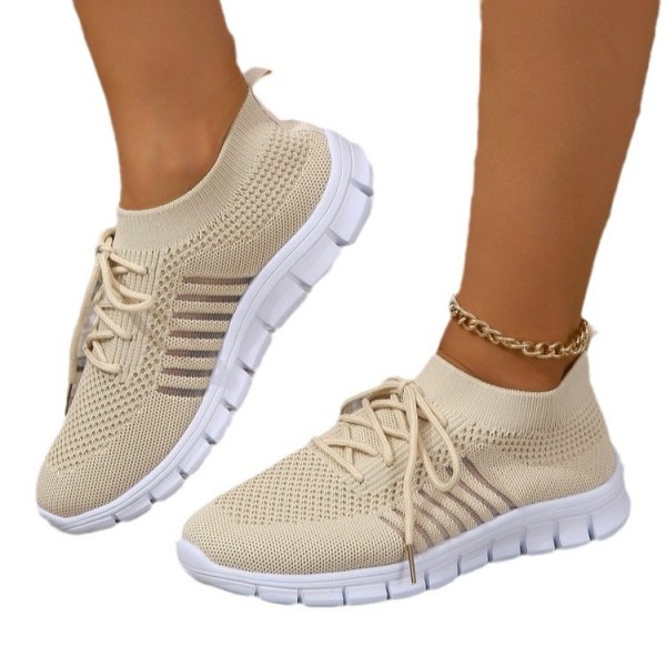 Women Casual Plus Size Solid Color Mesh Breathable Flat Sneakers