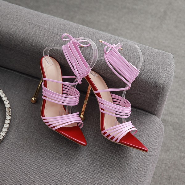 Women Fashion Sexy Plus Size Cross Strap Pointed Toe Stiletto Heel Sandals