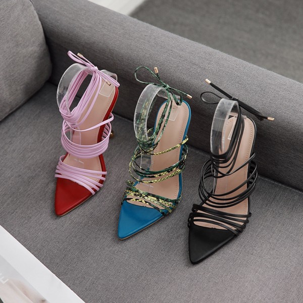 Women Fashion Sexy Plus Size Cross Strap Pointed Toe Stiletto Heel Sandals