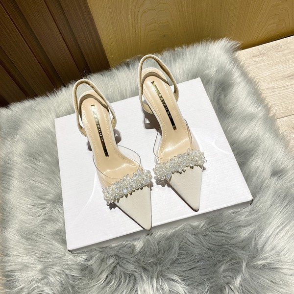 Women Fashion Sexy Transparent Rhinestone Pointed Toe High Heeled Sandals