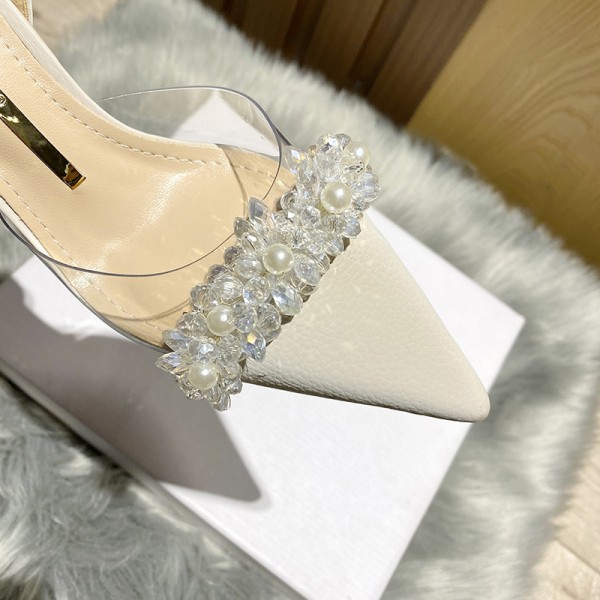 Women Fashion Sexy Transparent Rhinestone Pointed Toe High Heeled Sandals