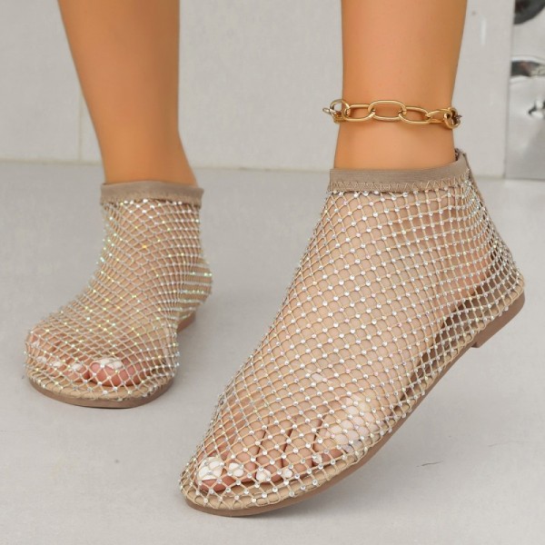 Women Fashion Plus Size Casual Fishnet Rhinestone Hollow Flat Sandals