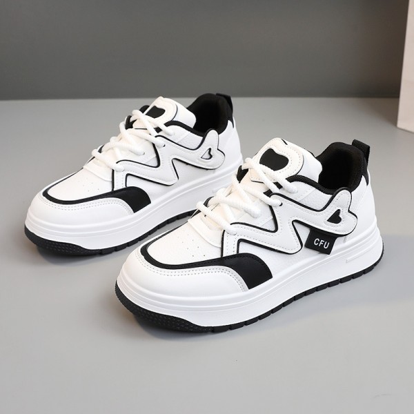 Women Fashion Breathable Thick-Soled Stitching Lace-Up Sneakers