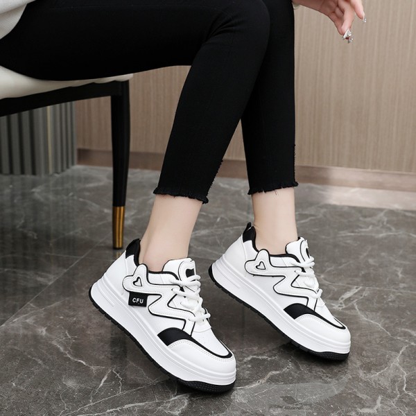 Women Fashion Breathable Thick-Soled Stitching Lace-Up Sneakers