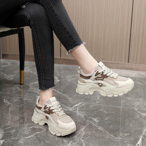 Summer Women Fashion Mesh Breathable Thick-Soled Lace-Up Sneakers