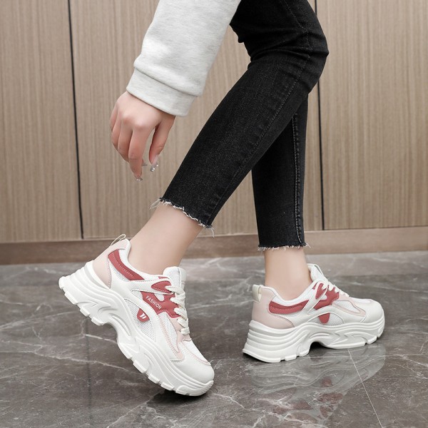 Summer Women Fashion Mesh Breathable Thick-Soled Lace-Up Sneakers