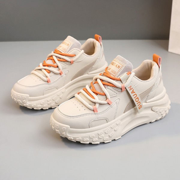 Women Fashion Casual Color Block Thick-Soled Lace-Up Sneakers