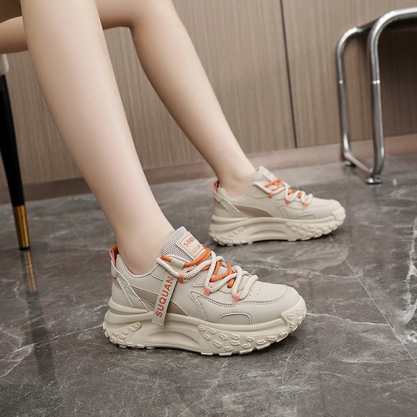 Women Fashion Casual Color Block Thick-Soled Lace-Up Sneakers