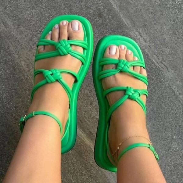 Summer Women Fashion Plus Size Solid Color Knot Thick-Soled Sandals