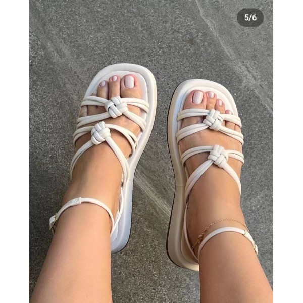 Summer Women Fashion Plus Size Solid Color Knot Thick-Soled Sandals