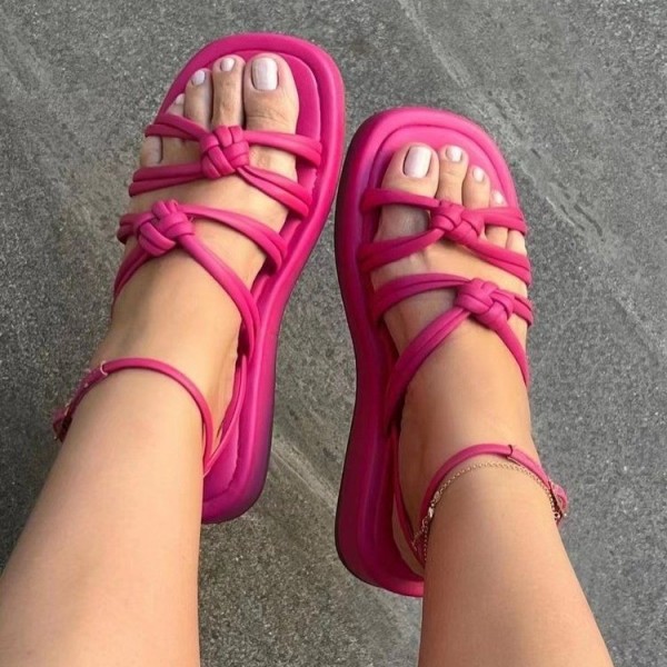 Summer Women Fashion Plus Size Solid Color Knot Thick-Soled Sandals