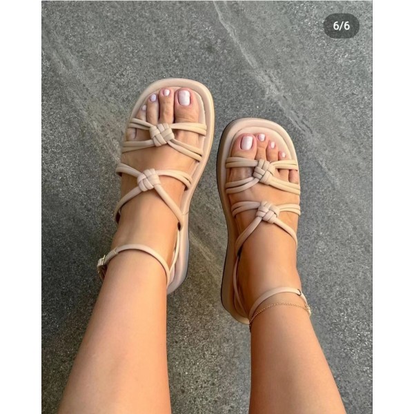 Summer Women Fashion Plus Size Solid Color Knot Thick-Soled Sandals