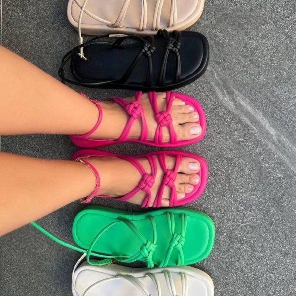 Summer Women Fashion Plus Size Solid Color Knot Thick-Soled Sandals