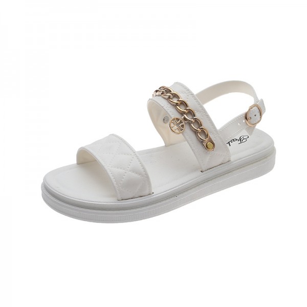 Summer Women Casual Metal Chain Round Toe Thick-Soled Sandals