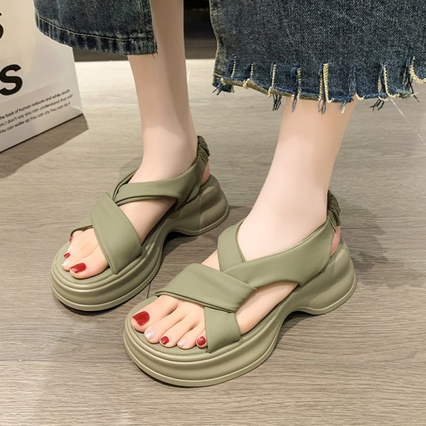 Summer Women Casual Cross-Cut-Out Round Toe Thick-Soled Sandals