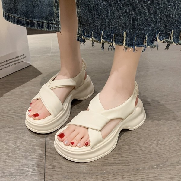 Summer Women Casual Cross-Cut-Out Round Toe Thick-Soled Sandals