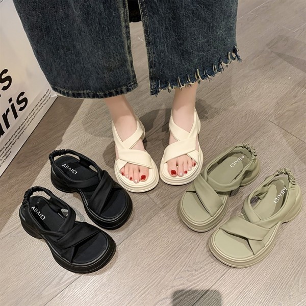 Summer Women Casual Cross-Cut-Out Round Toe Thick-Soled Sandals