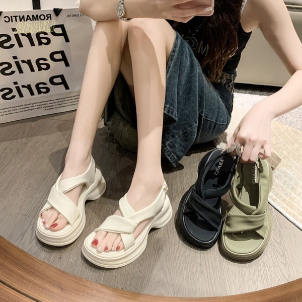 Summer Women Casual Cross-Cut-Out Round Toe Thick-Soled Sandals